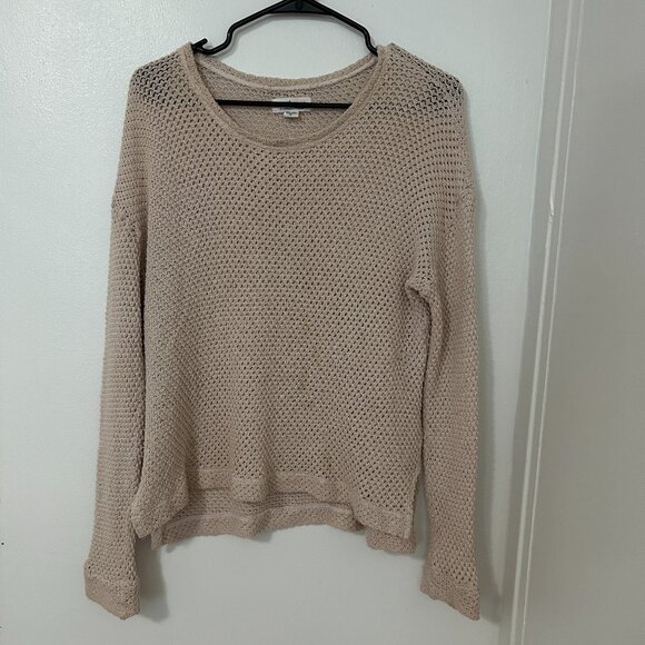 Velvet By Graham & Spencer Beige Loose open Knit Sweater crochet Womens Size S - Picture 1 of 16